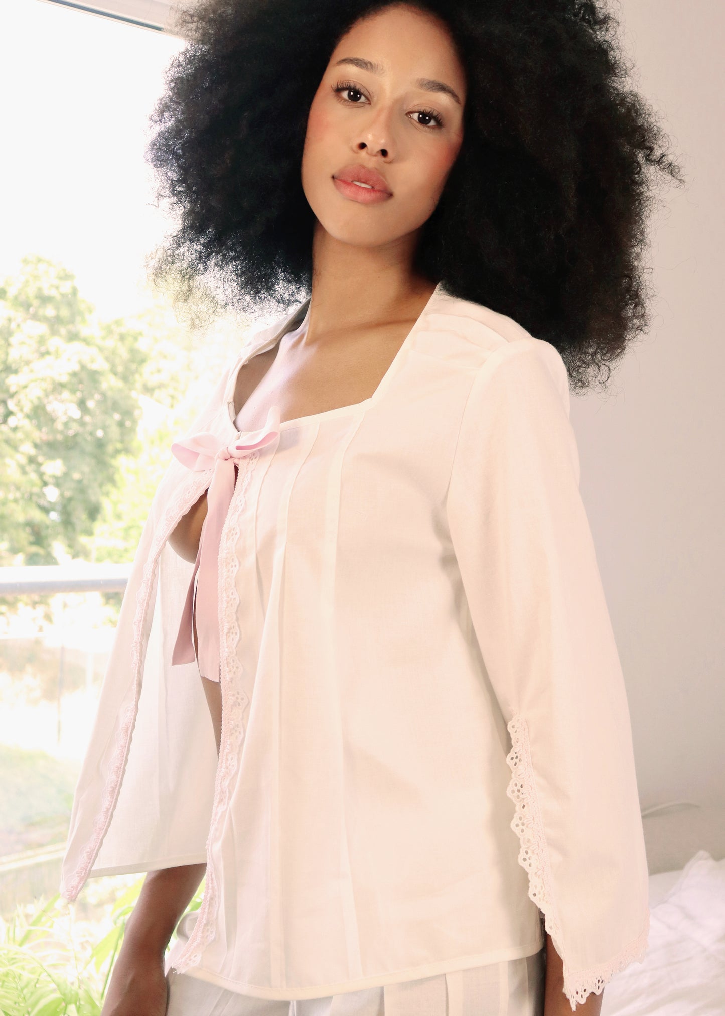 Bianco Pleated Cotton Cardigan