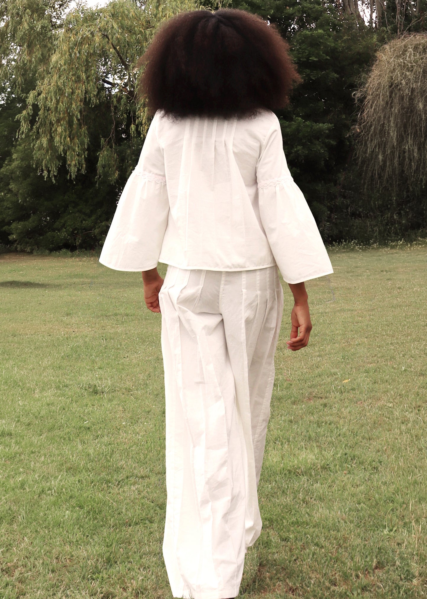 Low-Rise Pleated Cotton Wide-leg Trousers